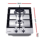 Devanti Gas Cooktop 30cm Gas Stove Cooker 2 Burner Cook Top Konbs NG LPG Steel