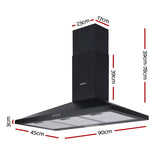 Devanti Range Hood Rangehood 90cm 900mm Kitchen Canopy LED Light Wall Mount Black